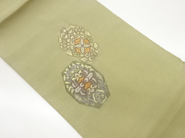 JAPANESE NAGOYA OBI / EMBROIDERY / KIN-TOSHI / FLORAL PLANTS